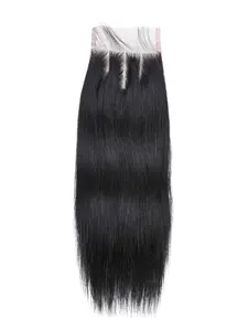 1PC Natural Black Silky Straight 4x4 Lace Closure Human Hair Free Part/ Middle Part/ Three Part