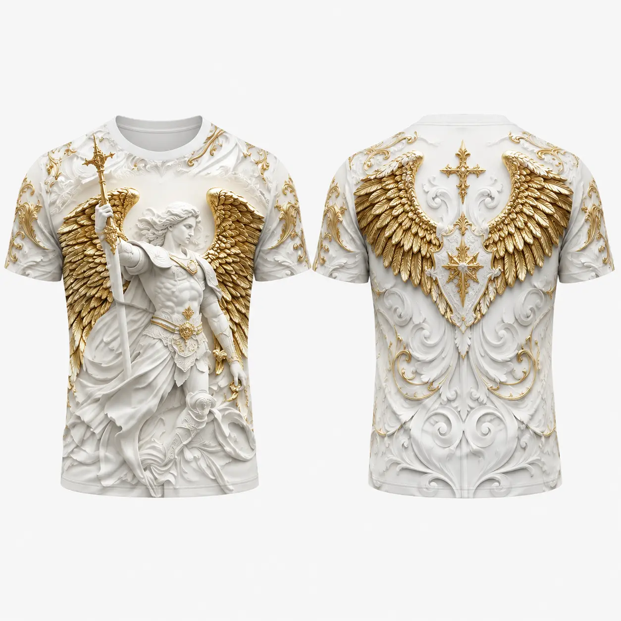 Christian Angel Wings Cross T Shirt for Men Women, Prayer Hands Graphic Tee, Religious Faith Shirt, Gothic Baroque Front and Back Print, Unisex Crew Neck Short Sleeve Top, Inspirational Christian Gift for Easter, Church, Casual Wear, Faith Streetwear
