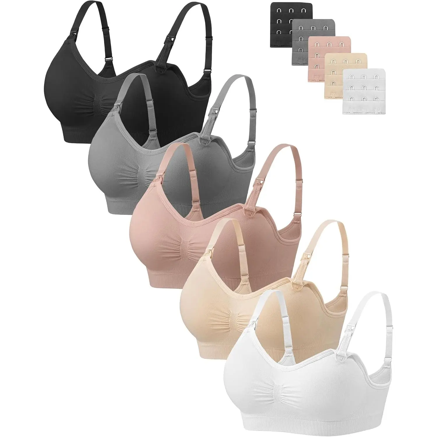 Women's 5-Pack Nursing Bra, Seamless Wirefree Breastfeeding-Friendly Sleep Bra with Extenders, Comfy Daily Use & Pregnancy Fits Maternity Underwear, No, Fast Shipping