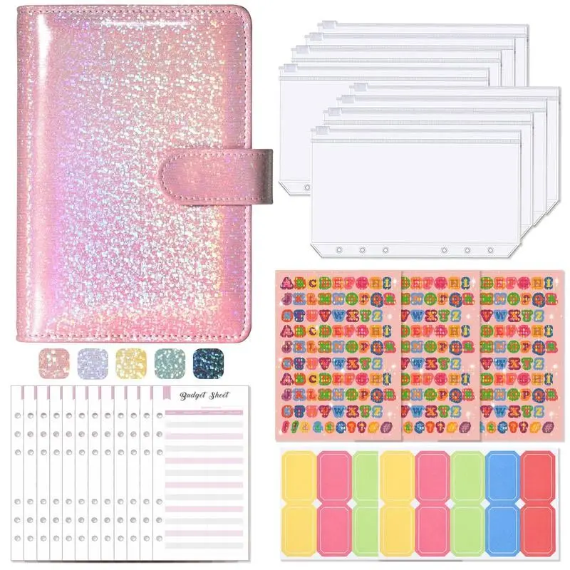 Durable A6 Notebook, Glossy Synthetic Leather, 6 Detachable Rings, Magnetic Closure, Expense Tracker, Budget Planning, Savings Organizer