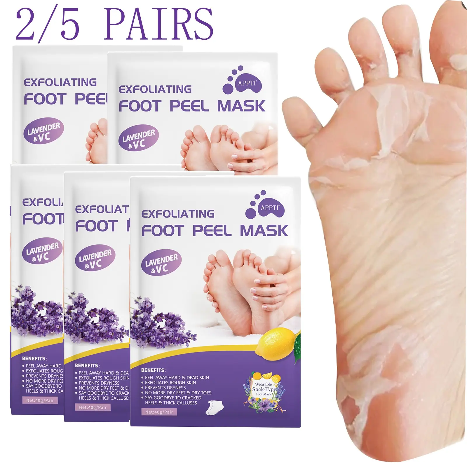 Lavender Dead Skin Remover Foot Peeling Mask, Disposable Foot Pads for Callus Softening, Home Foot Care for Men and Women, Cracked Heel Repair