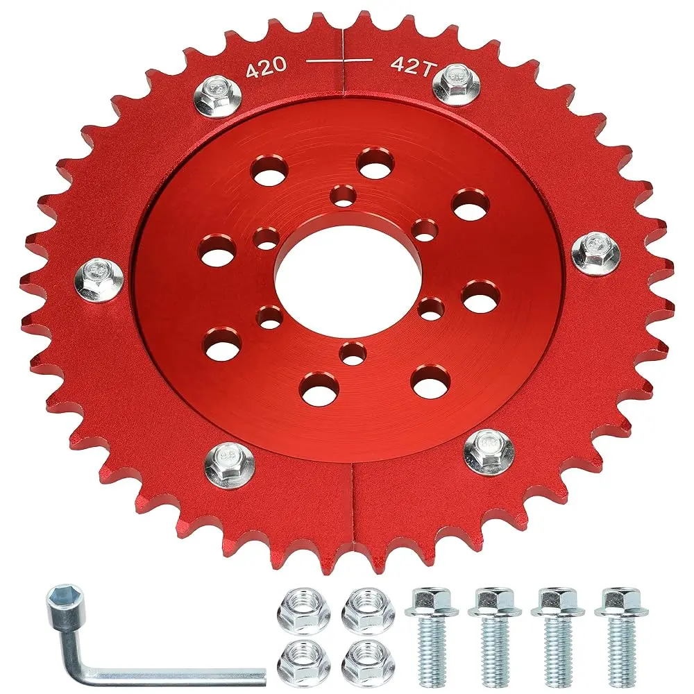 Mini Bike 420 Split Sprocket 42 Tooth with Sprocket Hub Compatible with Coleman BT200X CT200U-EX Baja MB165 Massimo MB200 TrailMaster Predator 212cc 196cc Minibike Accessories Parts Chain Adjuster