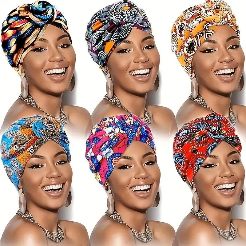 6pcs Artistic Design Flower Turban Head Scarves - Beautiful Patterns, 1 Size, All Seasons, Breathable Elastic Stretch Fit, Floral Knot, Soft Polyester, Daily & Wedding Use, Casual Formal Fashion Accessory Scarves