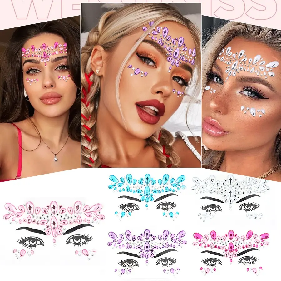 5pcs Self-Adhesive Rhinestone Face Stickers Set, DIY Makeup Decorations for Stage Parties, Eye and Facial Jewelry Appliques
