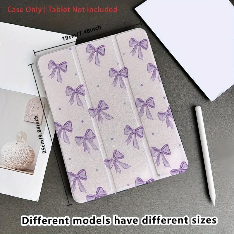 Purple bow pattern, with adjustable bracket and pen slot, foldable non-slip TPU protective case, suitable for iPad mini, iPad Air, iPad Pro/iPad 10th generation, 11th generation and other series iPad protective cases