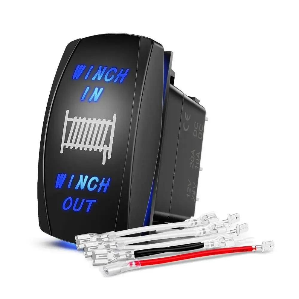 Nilight 7-Pin Laser Winch Rocker Switch - 12V 20A, 1.43in x 0.84in Waterproof Double Pole ABS Outdoor Boat LED Illuminated Switch with Wiring Kit for Trucks