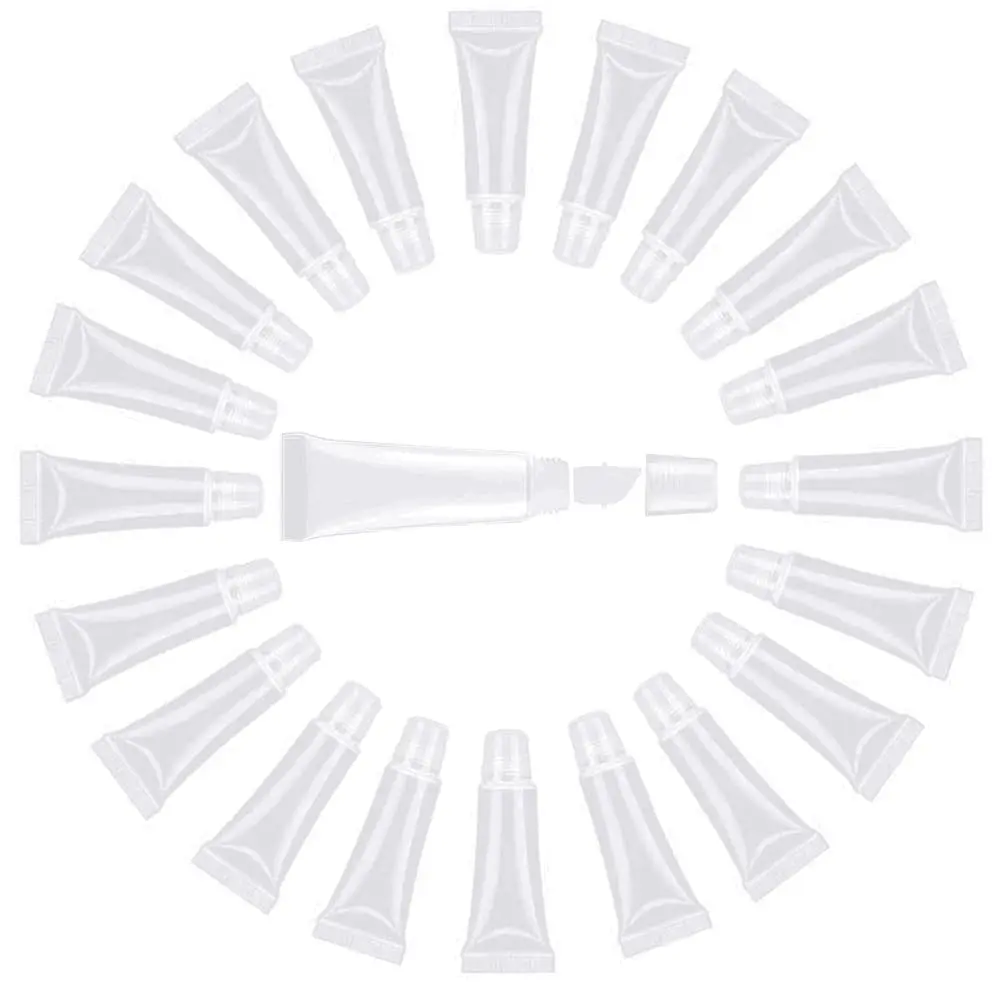 10ml Mini Clear Refillable Empty Tubes Lip Gloss Balm Container, Soft Tubes Makeup Box, Shampoo Samples Empty Tubes with Screw Cover (20pcs)