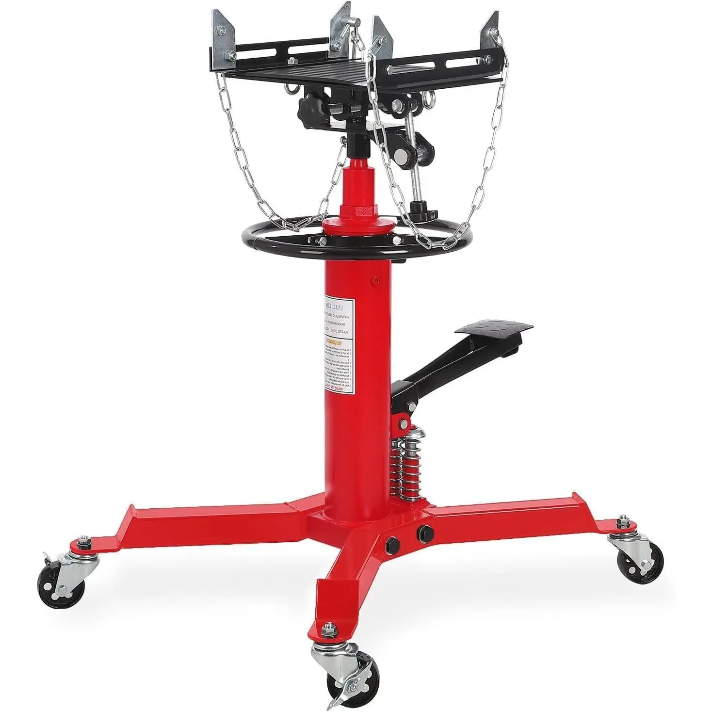 Garvee Transmission Jack with 2 Stage Hydraulic Ram, 1322 LBS Hydraulic Telescoping Transmission Jack with Foot Pedal & 360° Swivel Wheels, Heavy-Duty Garage/Workshop Jacks for Car/Truck Repairs, Red