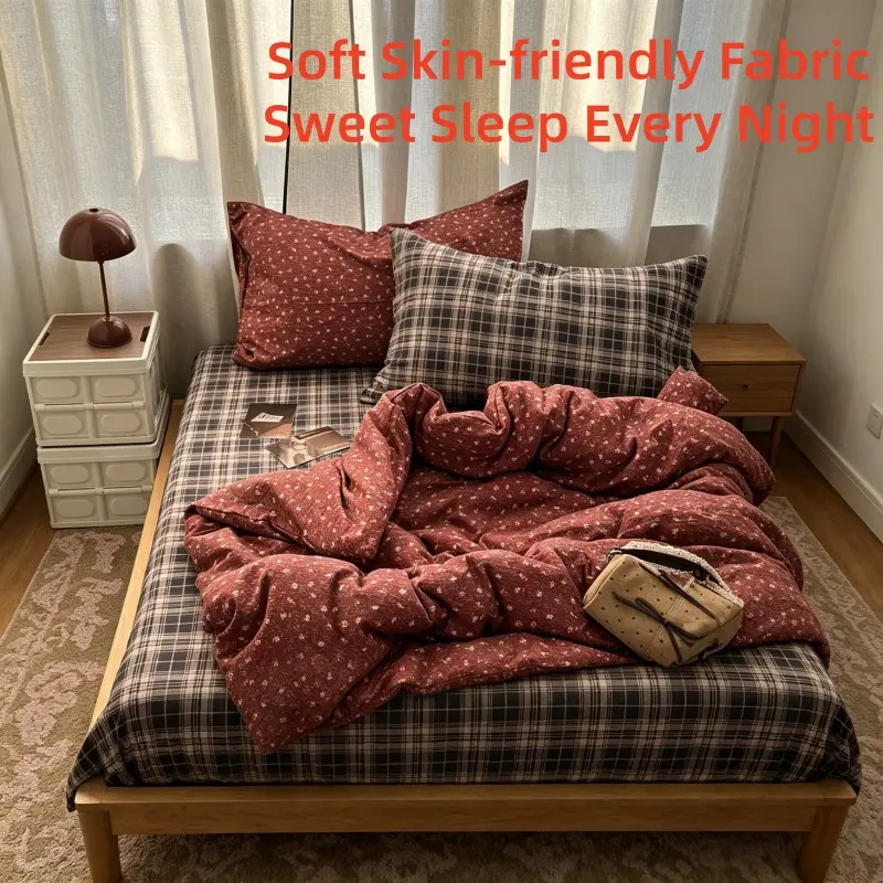 Lightweight Soft Bedspread Set, Pre-Washed Cotton-Like Polyester, Includes 1 Duvet Cover, 1 Sheet, 2 Pillowcases, No Core Included, Soft Bedding Sets