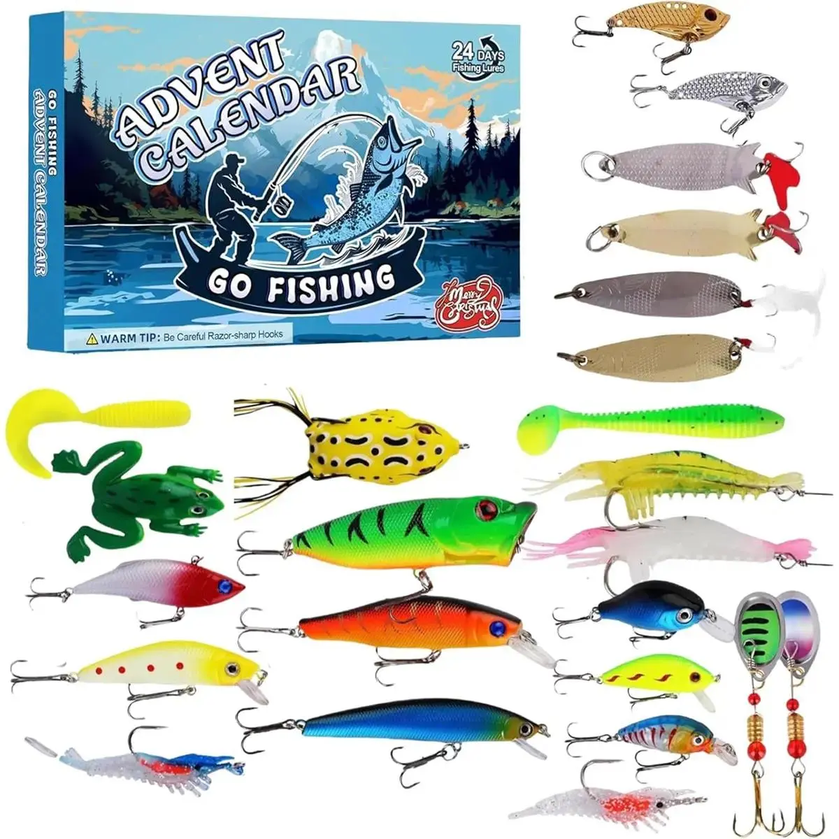 2026 Christmas Countdown Fishing Tackle Advent Calendar - 24 Days of 3D Eyes Fishing Lures, Surprise Gift Set for Adult Males, Boyfriend, Father, Grandpa, Teens, 24 Compartments, Realistic Eyes, Adults, Trout Bass, Brother, Exceptional Performance, Family