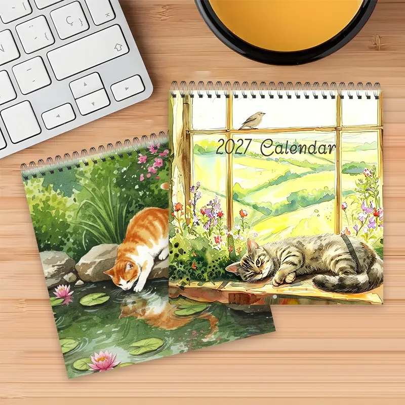 2027 Year Calendar Cozy Kitten Life (8.27 in x 8.27 in) 12-Month Spiral Wall Calendar, Thick Paper Home & Office Decor, Monthly Layout, Illustrated Cover with Ultra Cute and Humorous Designs, Adorable and Delicate Patterns
