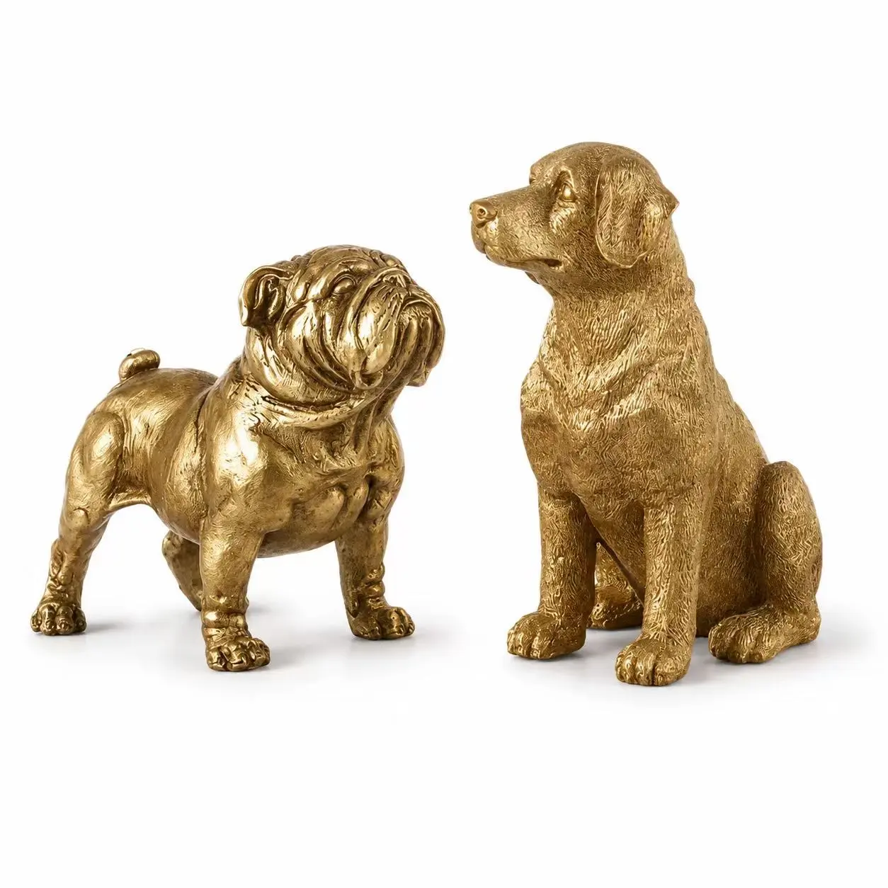 Resin Dog Figurine, French Bulldog & Golden Retriever Sculpture, Vintage Animal Desktop Ornament, Luxury Table Decor Gift for Dog Lovers