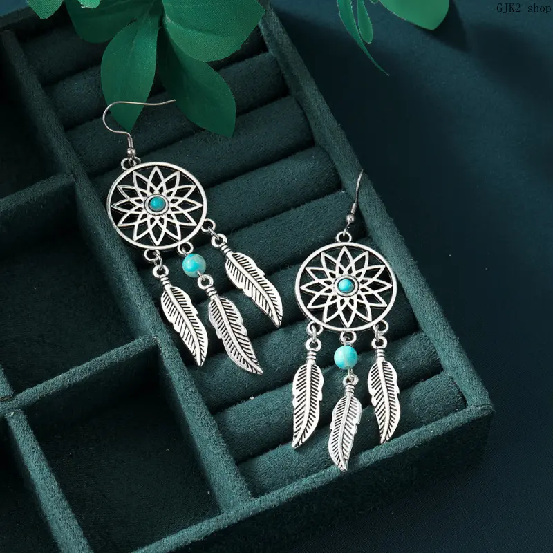 Boho Dreamcatcher Feather Dangle Earrings💙