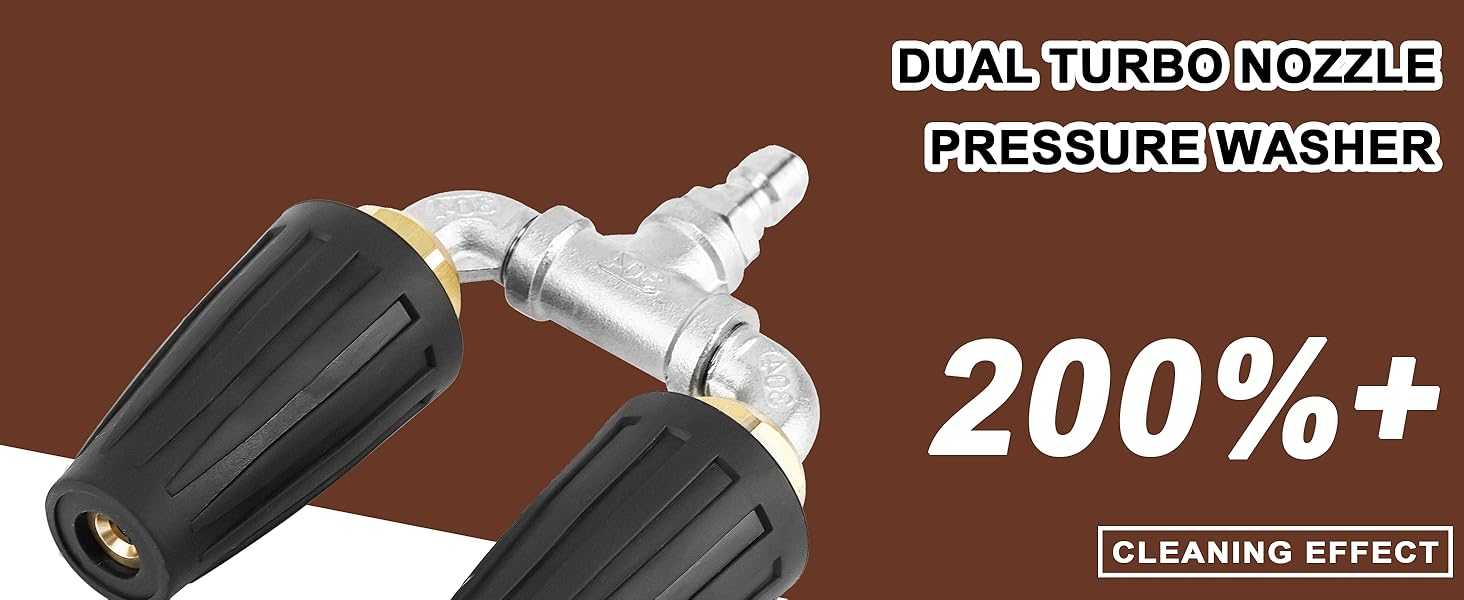 SUNDAY MIRTH Dual Turbo Nozzle Pressure Washer, 2.0mm Orifice Twin Turbo Nozzle, 360°   Rotating Power Washer Nozzle, 4-6 GPM, 4000 PSI, 1/4 Inch Quick Connector