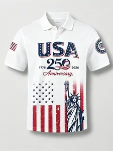 Men's 2026 Usa Soccer Shirt, Full Body American Flag Eagle Pattern T-Shirt, Polo Shirt with Star Design, Casual Sports Wear, Casual Sportswear