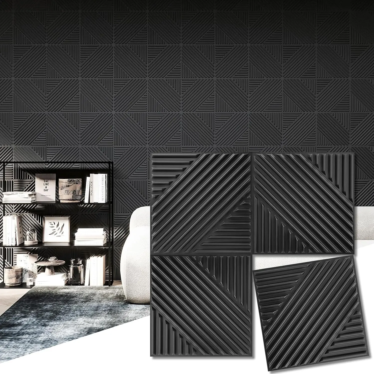 33-Pack  Wall Panels for Interior Wall Decor, Textured Accent Wall Paneling for Living Room, Bedroom, TV Wall Background, 12"x12" Black