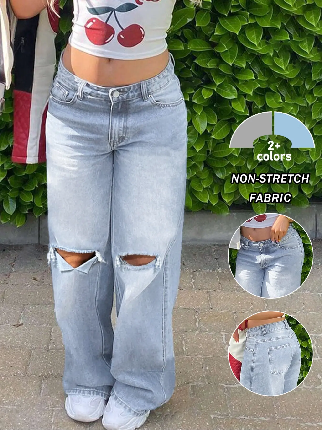 Nvfelix Women's High Waist Ripped Straight Leg Jeans,Casual Fashion Street Style, Suitable for Fall, Ankle Length, Zipper Fly