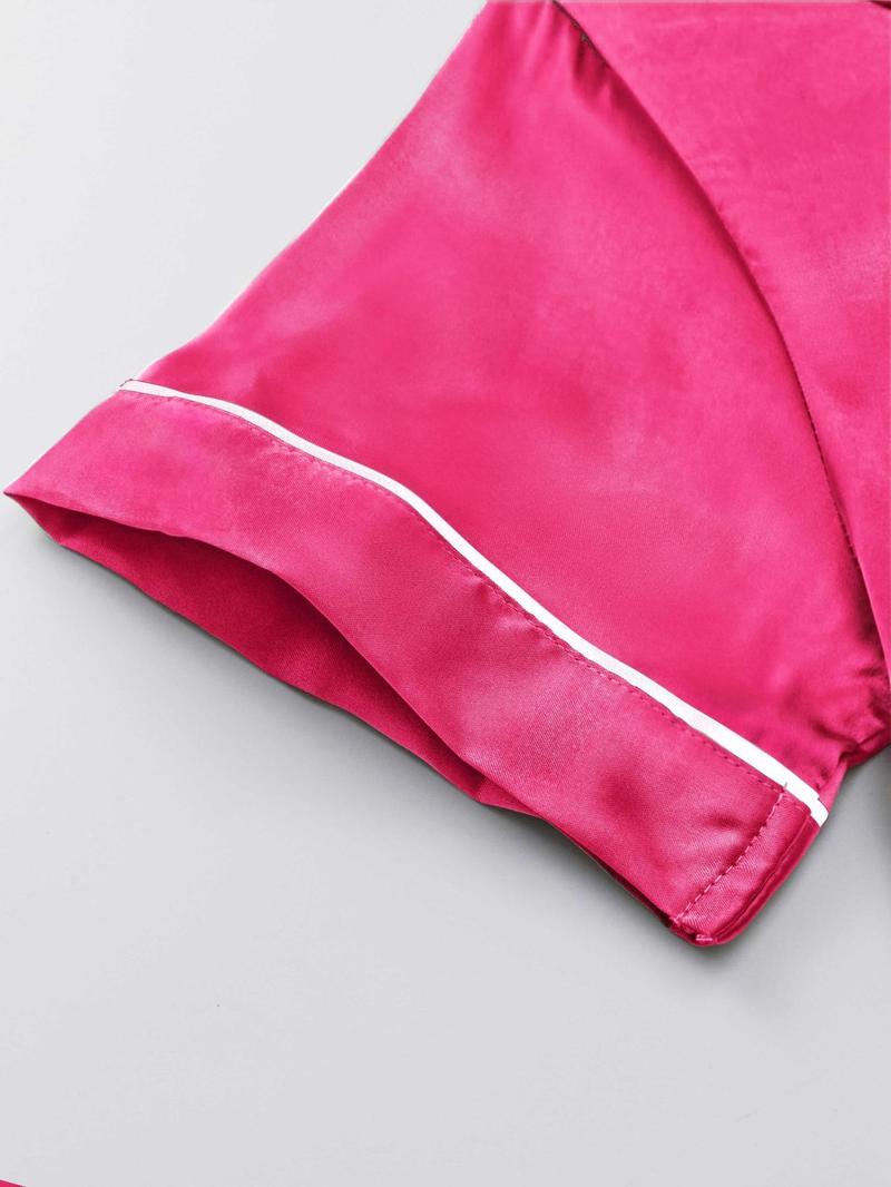 【Valentine's Day】Women's Two-piece Shirt & Shorts Satin Pajamas Set, Ladies Summer Sleepwear 【Valentine's Day】Women's Two-piece Shirt & Shorts Satin Pajamas Set, Ladies Summer Sleepwear