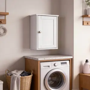 White P2 MDF painted cabinet, 34.6*20*50cm, single door with one shelf, bathroom vanity.