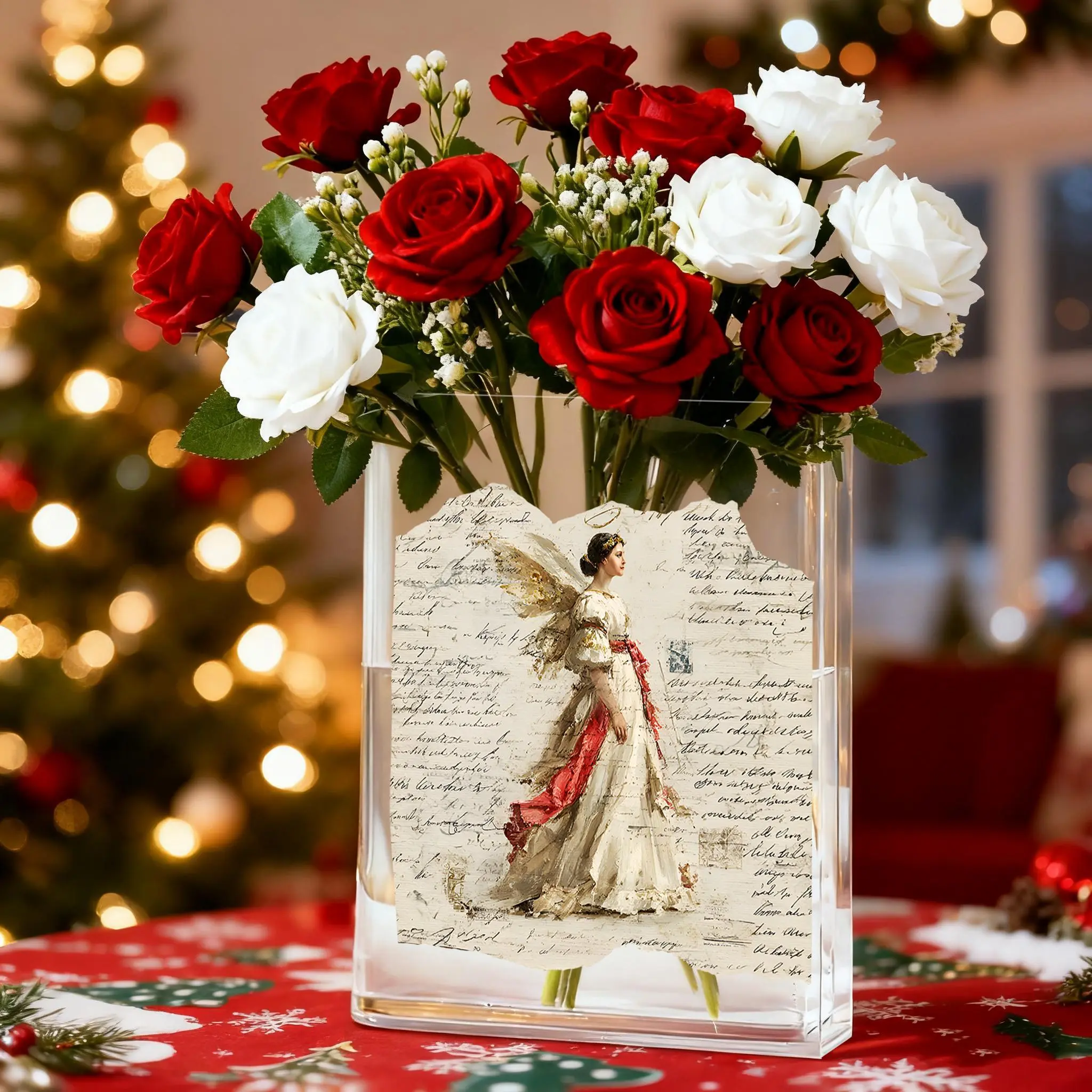 Clear Acrylic Book Shaped Vase with Inspirational Quotes, Boho Desktop Flower Vase for Books & Floral Display, Rectangular Centerpiece Decor, Gift for Wedding Party Birthday Christmas Valentine’s Day