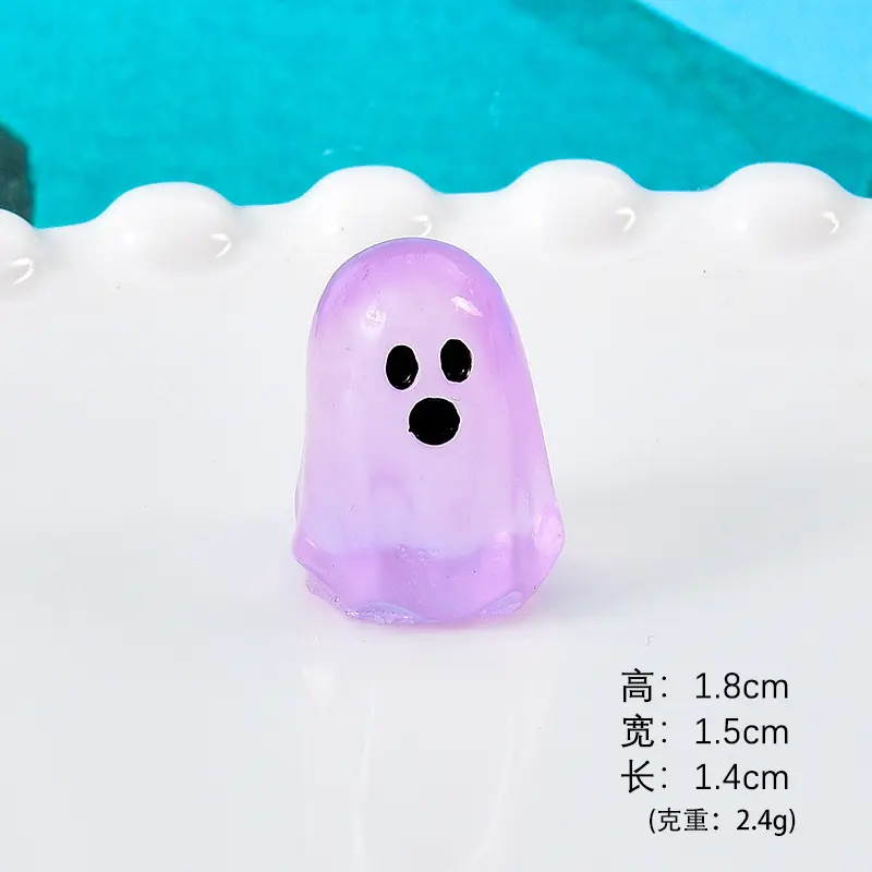 Luminous Cute Ghost Mini Beads Halloween Decor, DIY Resin Accessories Tabletop Mini Ornaments, 2Pcs Random Color