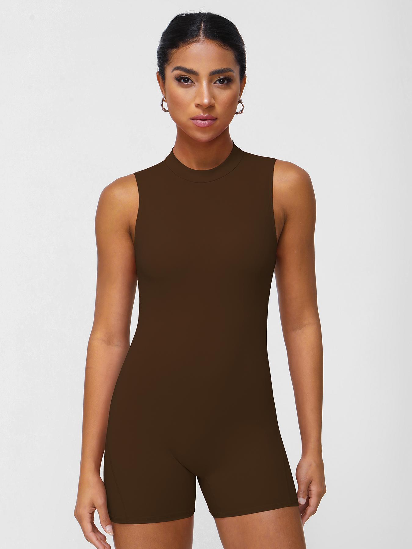 Women's Solid Color Sporty Jumpsuit, Sexy Tight Fit Sleeveless Backless Design, Fashionable Comfortable Yoga Fitness One-Piece Sporty Comfy Jumpsuit