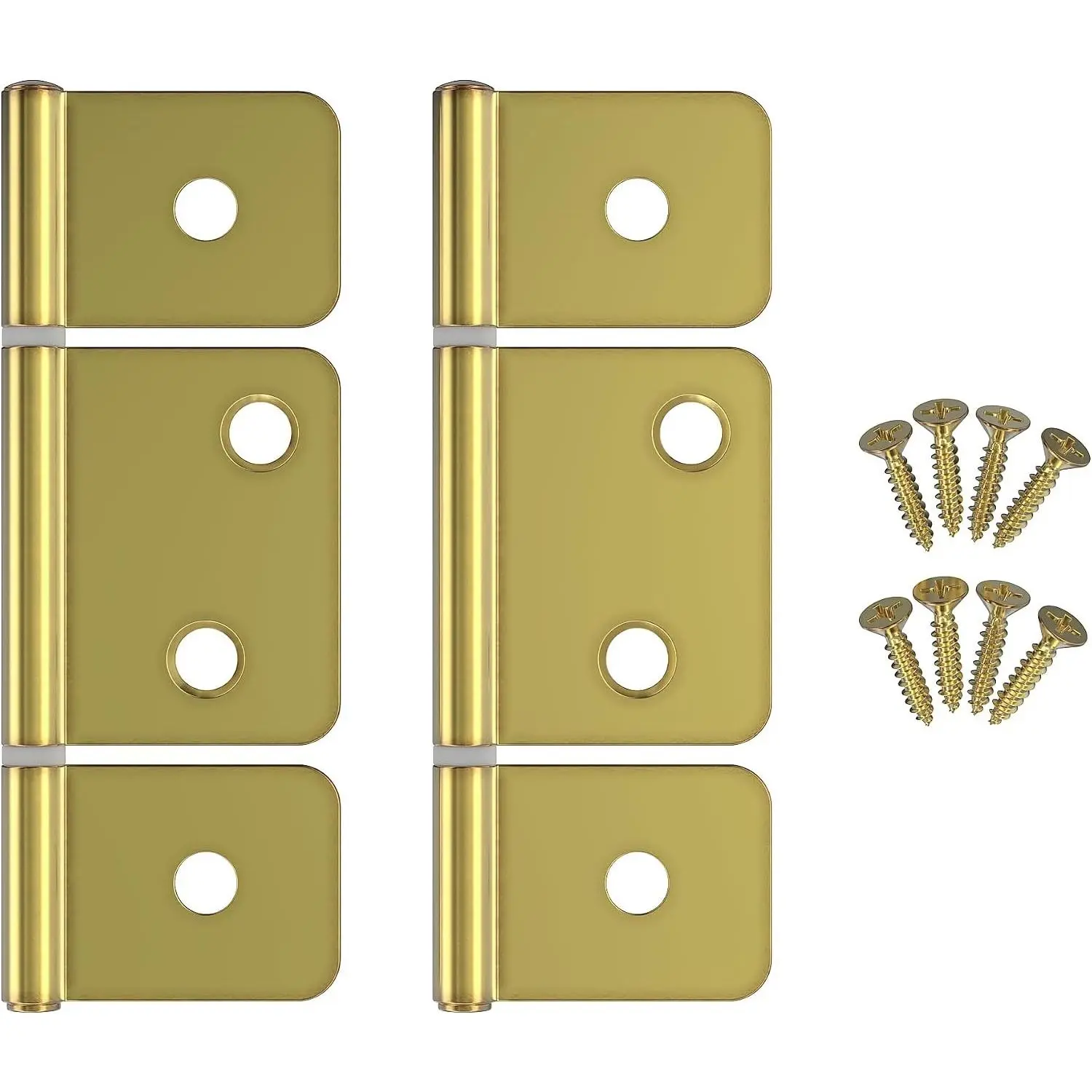 3-1/2" Brass 3-Leaf Flag Hinges - Pack of 2 - Non-Mortise Hinges for Bi-Fold, Shutter and Cabinet Doors in Mobile Homes, Campers, Trailers - Furniture Hardware