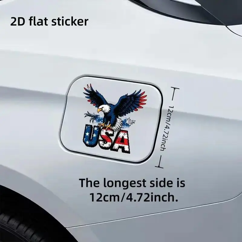 1pc 2D Flat Patriotic US Bald Eagle & Distressed Navy Blue-Red-White USA Flag Car Sticker, Vehicle Fuel Tank Cap & 3-Piece Wheel Decor Accessory