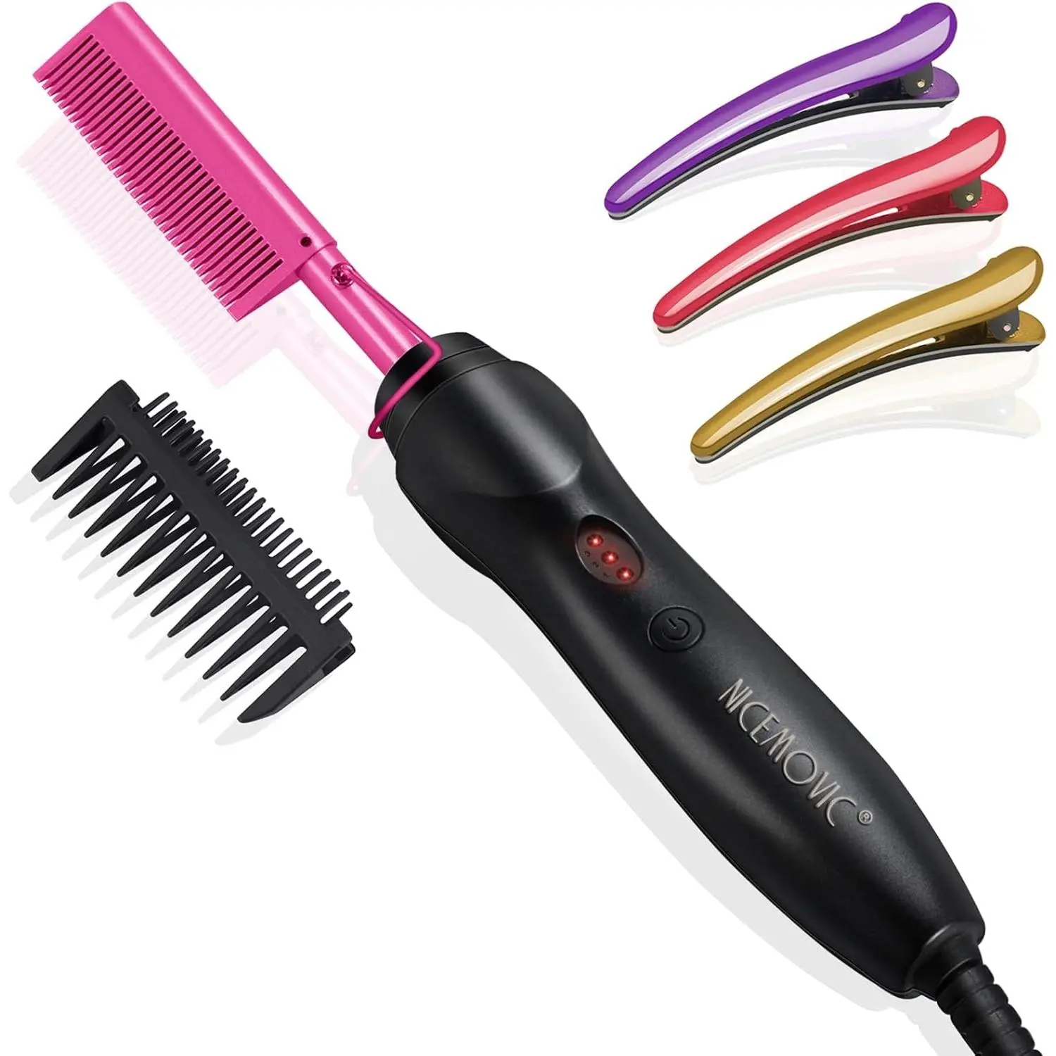 Ceramic Hot Comb Hair Straightener, Pink Electric Pressing Brush Tool for Natural Black Hair, Beards, Wigs, and Curling, 1 Pcs Hot Comb, Comb Tool