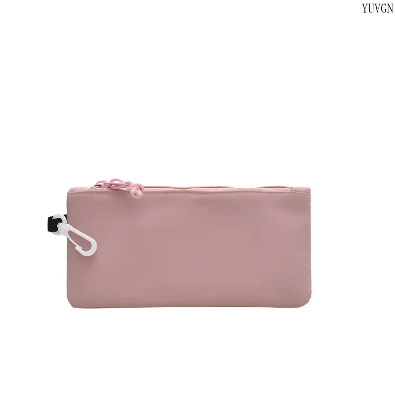 Solid Slim Zipper Pouch with Detachable Clip - Mini Size Storage Organization Bag, Lightweight Daily Use Carry Case for Sports & Outdoor Gym, Stationery, Cosmetic Needs