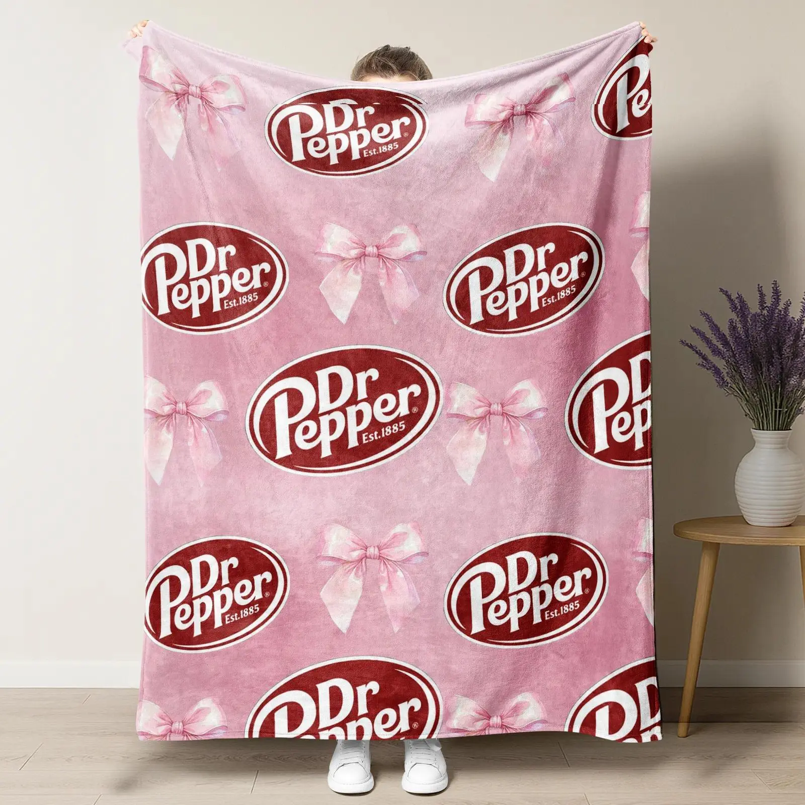 Dr. Pepper Bow Pink Flannel Throw Blanket, fuzzy soft blanket ultra soft flannel fleece, Cozy Nap Blanket Versatile for Sofa Bed Office Camping, multi-purpose blanket home decor, perfect christmas gift anniversary birthday gift