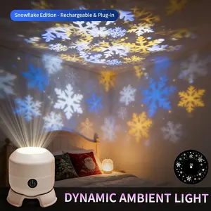 LED Starlight Snowflake Projector Lamp, 360° Rotating Dynamic Desk Lamp, USB Powered, Bedroom, Game Room, Living Room Decor Lighting