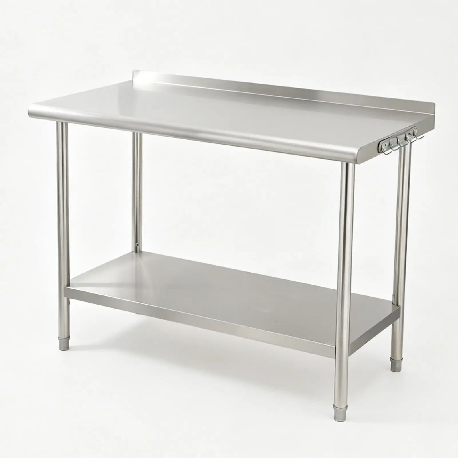 GAOMON 36-In Rectangular Stainless Steel Curved-Edge Double-Layer Commercial Prep Work Table, 0.7mm Thick Heavy-Duty Construction, with Backsplash, Wall-Mounted Hook, Shelf