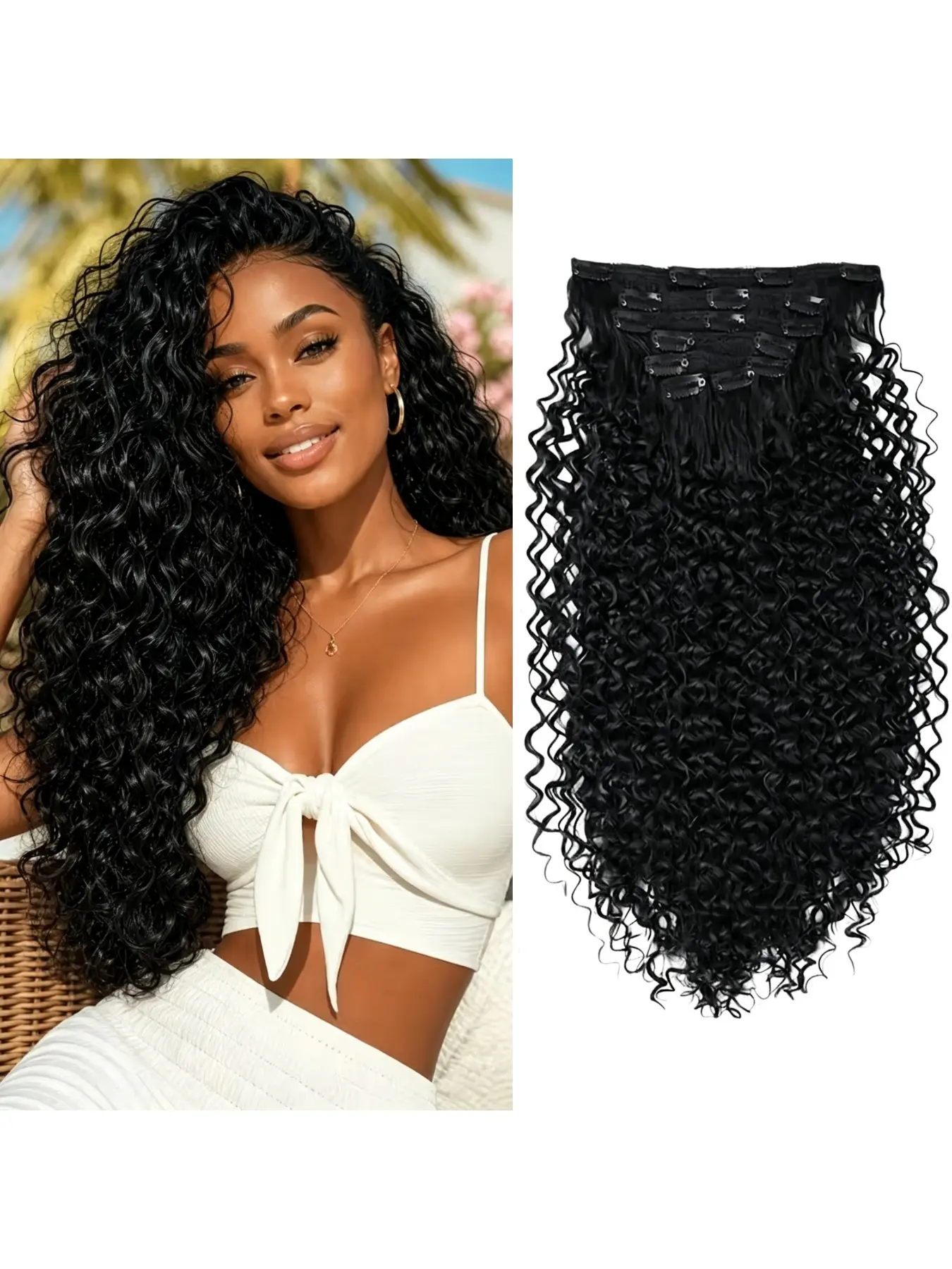 Curly Clip in Hair Extensions, 6 PCS High quality synthetic hair made from synthetic fibers Afro Kinky Curly Hair Extensions Clip Ins for Black Women Hair Soft Natural Durable Light Long Lifespan
