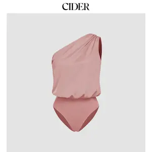 Cider Women's Satin Asymmetrical Neck Solid Bodysuit - 3 Colors, Size 2-10 Dealsforyou
