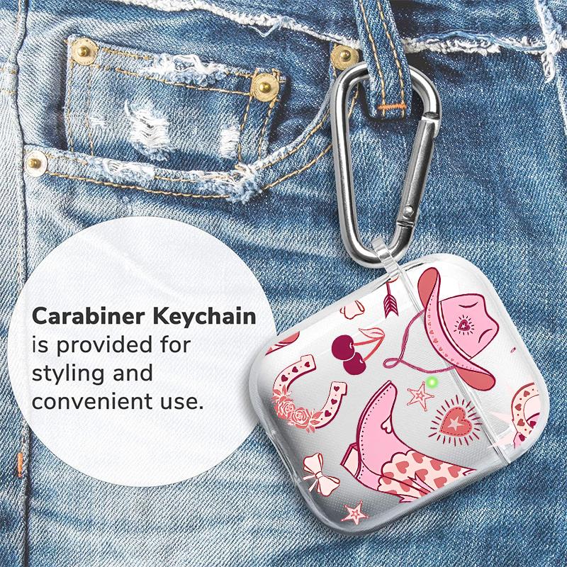 Pink Cowgirl Dream Pattern TPU Soft Protective Case for Apple AirPods 4/3/2/1/Pro/Pro2 Transparent Earphone Cover with Keychain Attachment