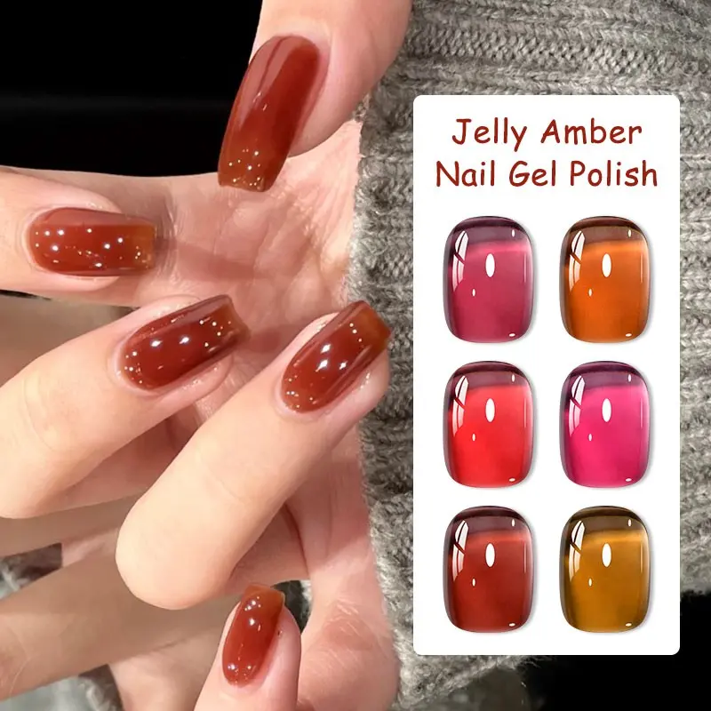MTSSII 7ml Jelly Amber Gel Nail Polish, 6 Vibrant Colors Orange Red Brown Fall Winter Shades Gel Polish Long-Lasting UV Nail Art for Salon Gel Manicure DIY at Home