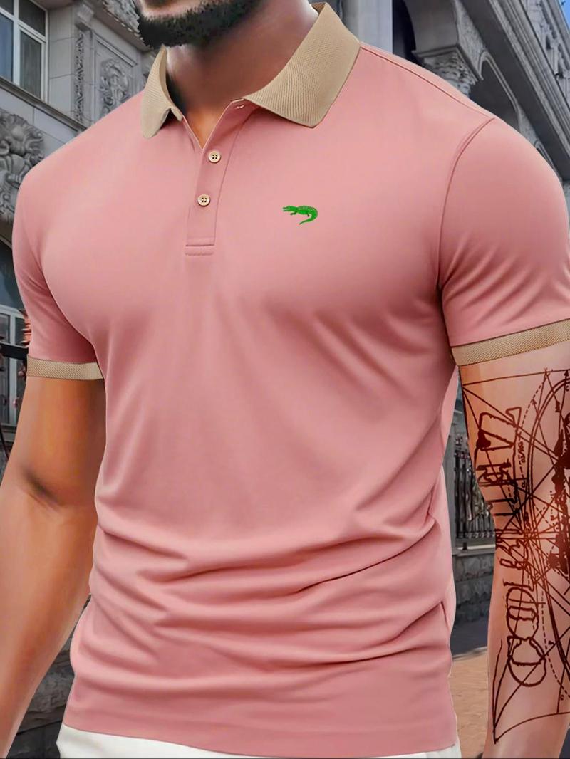 Men's Regular Fit Letter Print Shortsleeve Polo Shirt, Casual Short Sleeve Collared Top for Summer, Fashion Men's Clothes for Daily Wear, Menswear, Smooth Casual Fit Chic Fashion Casual, Golf Shirt