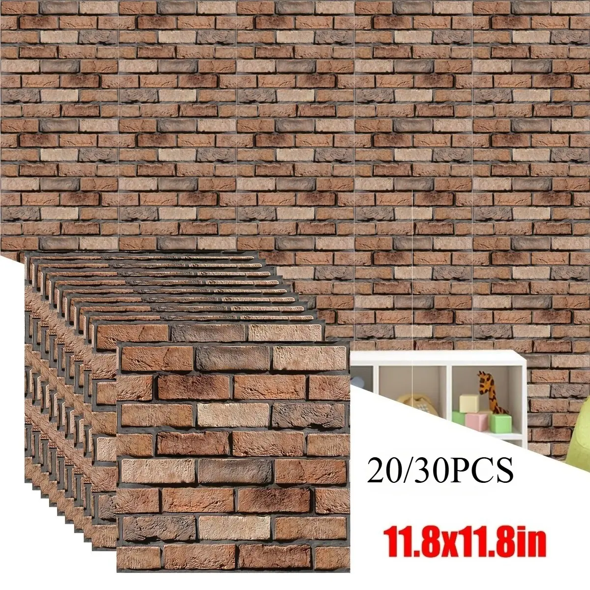 20/30 Pack 11.8x11.8in 3D Vintage Brick Wallpaper, Self-Adhesive PVC, Easy Install, No Residue, for Home Bedroom Living Room Bathroom Decor