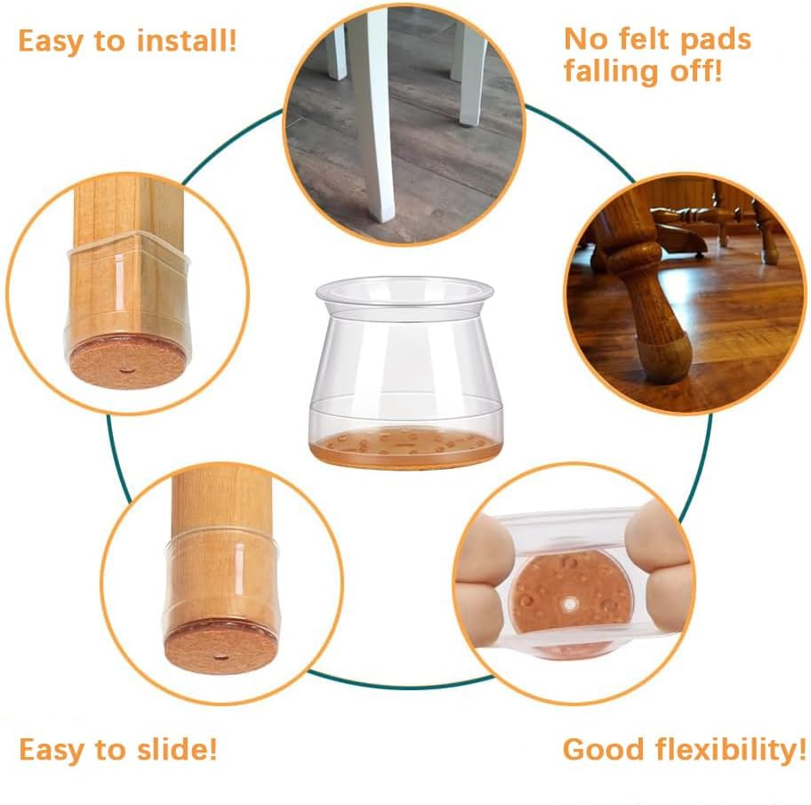 Silicone Chair Leg Floor Protectors, Silicone Felt Furniture Leg Pads Caps Covers for Hardwood Floors ,Rubber Chair Leg Protectors for Hardwood Floors