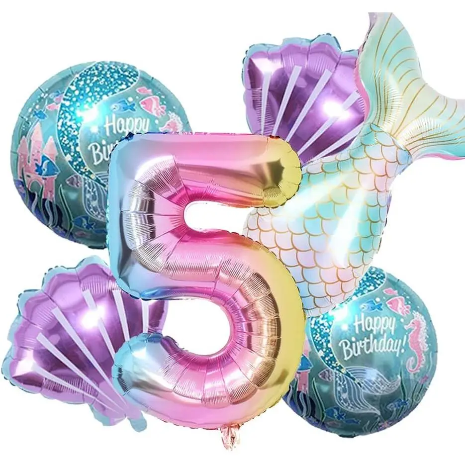 Birthday Decoration Balloons Kit Sea Balloon Tail Foil Balloon for Girls Party Decoration (Number 5)