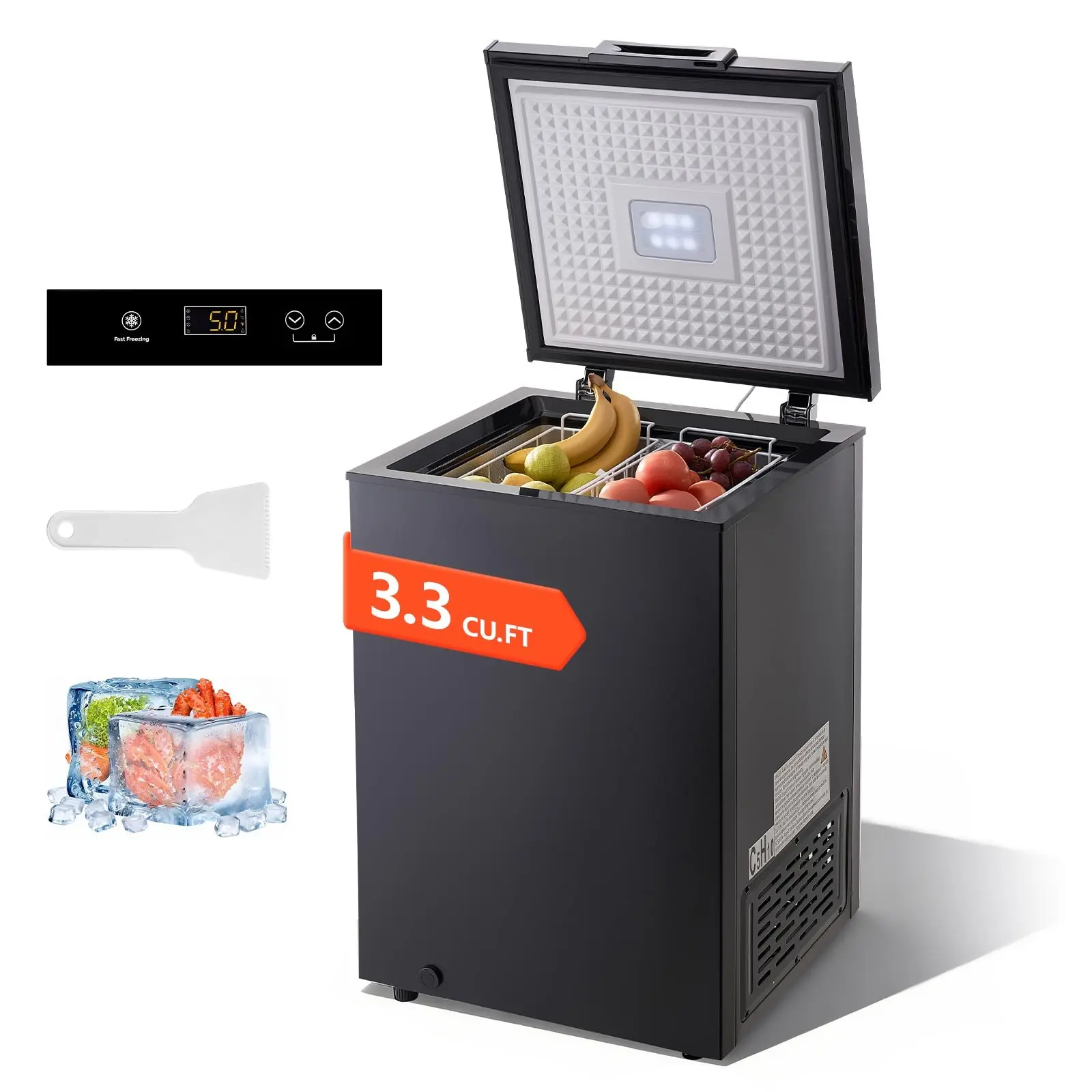 【DealsForYouDays】VEVOR Chest Freezer, 3.3 Cu. ft Compact Deep Freezer, Free Standing Top Open Door Chest Freezers with 2 Removable Baskets Adjustable Thermostat - Energy Saving, Low Noise Garage Ready, Black