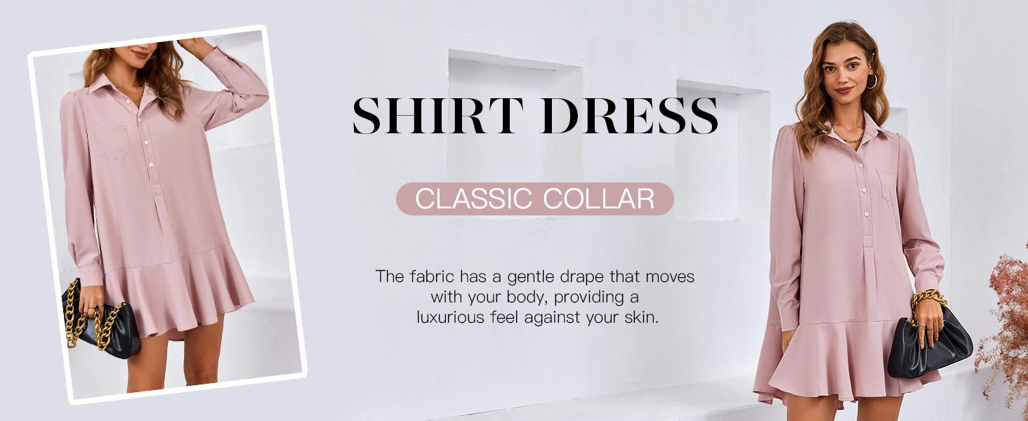 FMEYOA Womens Casual Button Down Shirt Dress Long Sleeve Collared Pleated Swing Mini Dresses FMEYOA Womens Casual Button Down Shirt Dress Long Sleeve Collared Pleated Swing Mini Dresses