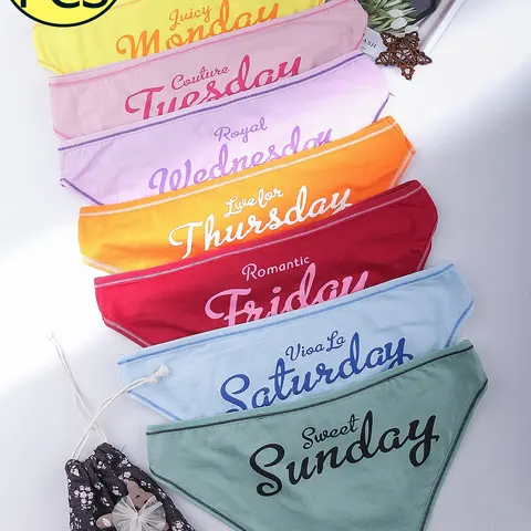 7-Pack Weekly Print for Women, No Repeat For 7 Days, I Love Sundays, Summer Women Panties, Low Waist Panty