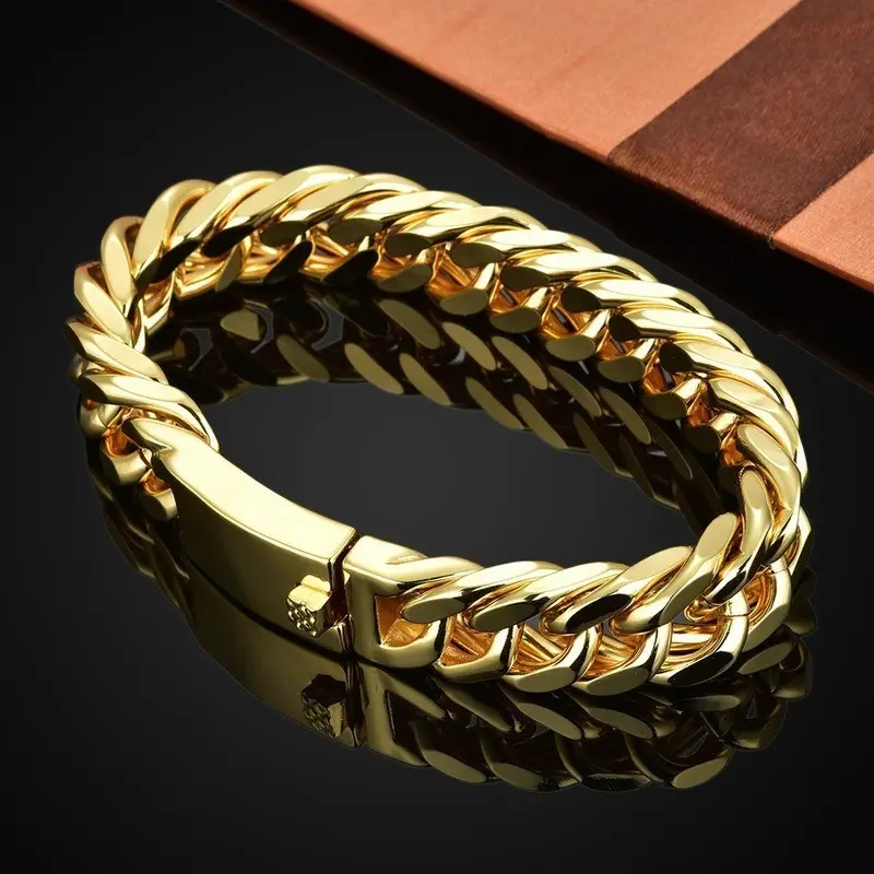 14K Real Gold-Plated Royal Monaco Cuban Bracelet, Italian Jewelry for Men & Women, Mother’s Day Gift for Fashion Lovers, Perfect for Every Occasion!Father's Day Gift elegant minimalist bangle high quality everyday jewelry adjustment tool adjustable cuff