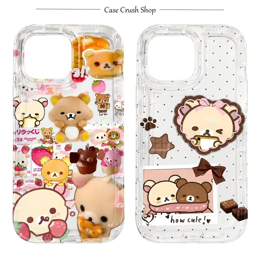 Kawaii Bear Chocolate Strawberry Cute Rilakkuma Phone Cases For iPhone 17 16 15 14 13 12 Promax Pro Air Plus Clear Transparent TPU Shockproof Cover Protection Gifts For Christmas Birthday Holiday
