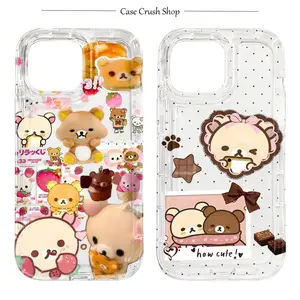 Kawaii Bear Chocolate Strawberry Cute Rilakkuma Phone Cases For iPhone 17 16 15 14 13 12 Promax Pro Air Plus Clear Transparent TPU Shockproof Cover Protection Gifts For Christmas Birthday Holiday