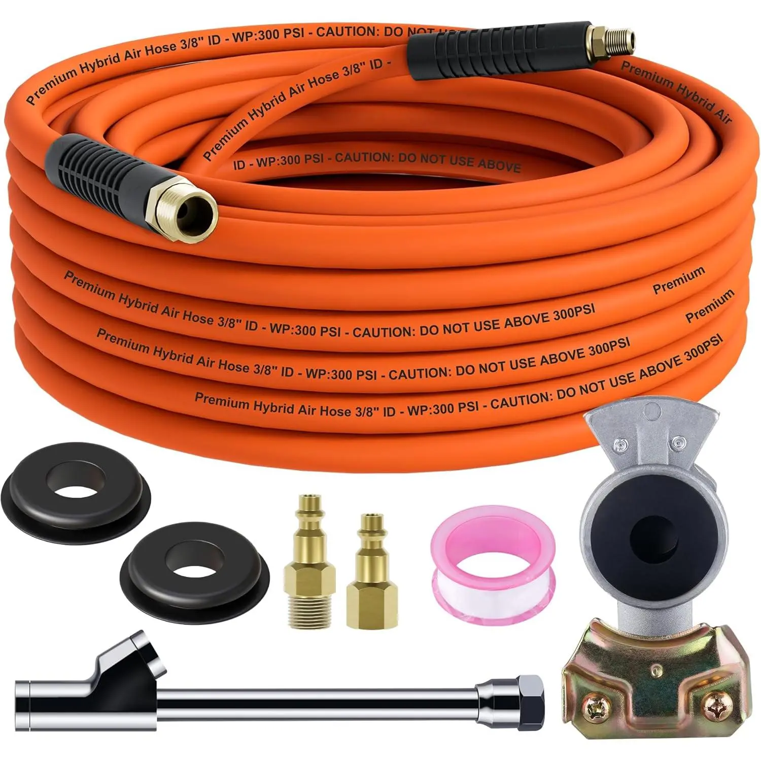 Truck Tire Inflator Kit, 3/8" x 50 ft Hybrid Air Hose with 1/2" Universal Gladhand Connection & 1/4" Dual Foot Chuck & Air Plug, Air Hose Tire Inflator Kit for Semi Truck (350psi max working pressure)