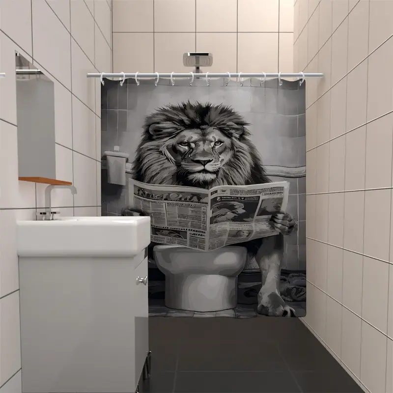 Lion/Monley/Dog Print Bathroom Shower Curtain, Waterproof & Light-proof Bathroom Curtain with 12pcs Hooks, Printed Shower Curtain, Bathroom Accessories for Home Hotel Salon Dormitory