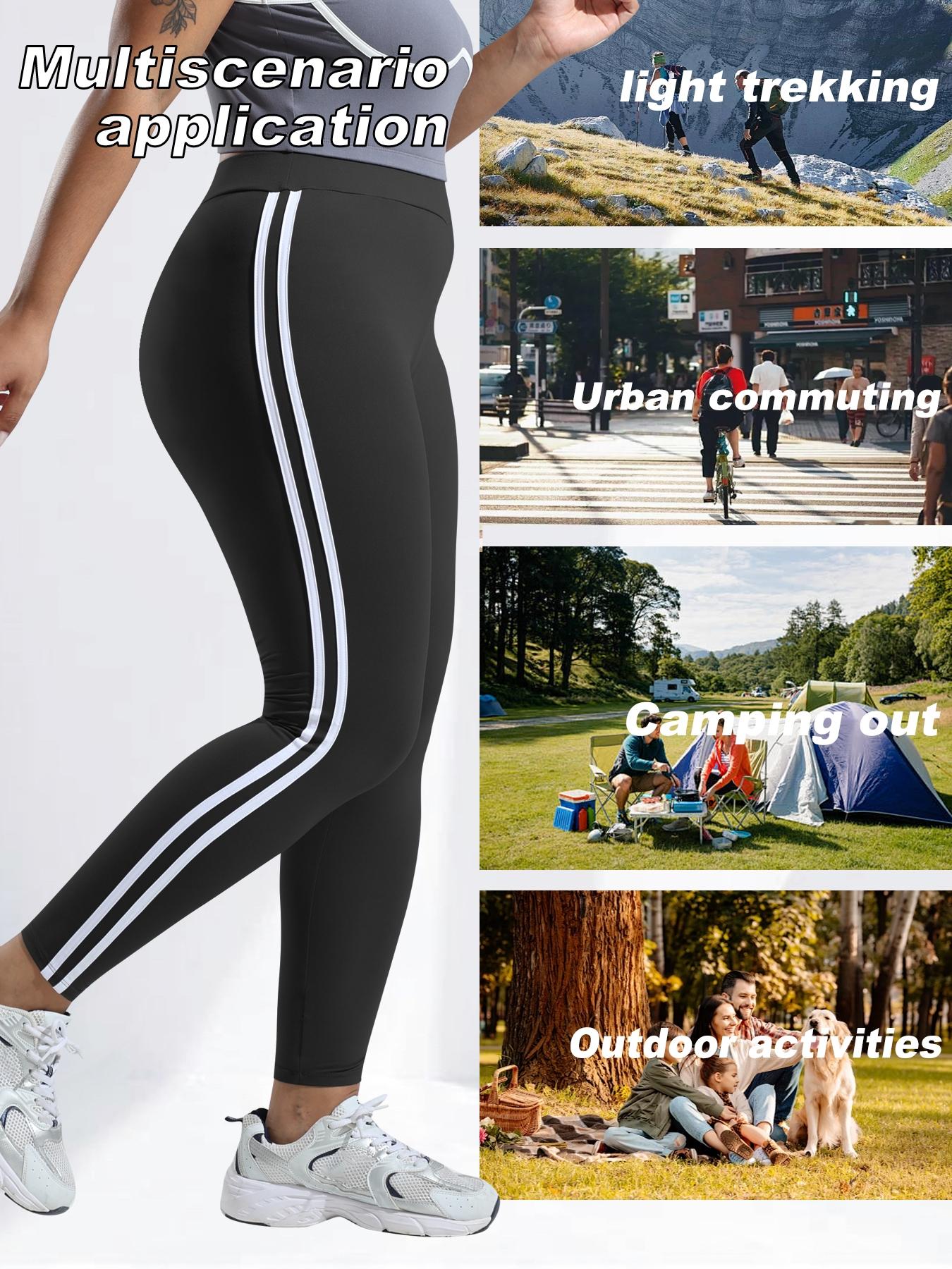 Women's Plus Size High Waist Skinny Pants, Side Colorblock Design, Elastic Comfortable Fit, Fashion Striped Pattern, Casual Wear，Cherry, High Waisted Leggings